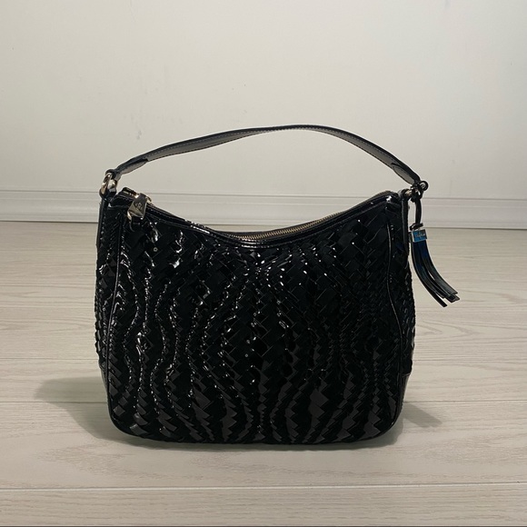 Cole Haan Handbags - Cole Hann Black woven patent leather and suede hobo bag